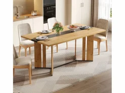 Mesa de comedor de madera de estilo escandinavo - 150 x 80 x 75 cm - veta de roble - MDF - natural^Merax New