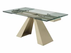Maison Céphy Mesa Extensible|Mesa De Comedor|Mesa de comedor de vidrio templado y metal beige - - LOZIPA
