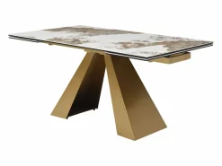 Mesa de comedor de vidrio templado, cerámica y metal - Efecto mármol blanco y topo - LOZIPA^Maison Céphy Sale