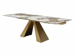 Mesa de comedor de vidrio templado, cerámica y metal - Efecto mármol blanco y topo - LOZIPA^Maison Céphy Sale