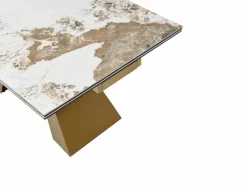 Mesa de comedor de vidrio templado, cerámica y metal - Efecto mármol blanco y topo - LOZIPA^Maison Céphy Sale