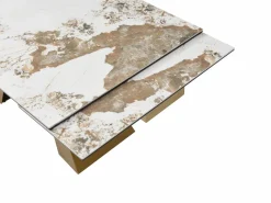 Mesa de comedor de vidrio templado, cerámica y metal - Efecto mármol blanco y topo - LOZIPA^Maison Céphy Sale