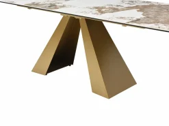Mesa de comedor de vidrio templado, cerámica y metal - Efecto mármol blanco y topo - LOZIPA^Maison Céphy Sale