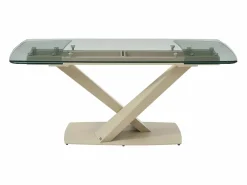 Maison Céphy Mesa Extensible|Mesa De Comedor|Mesa de comedor en vidrio templado y metal - Transparente y beige - MALATA
