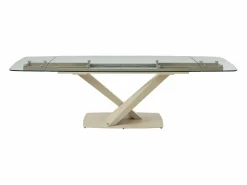 Maison Céphy Mesa Extensible|Mesa De Comedor|Mesa de comedor en vidrio templado y metal - Transparente y beige - MALATA