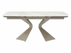 Mesa de comedor en vidrio templado, cerámica y metal topo - Efecto mármol blanco - KAJARI^Maison Céphy