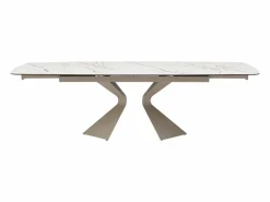 Mesa de comedor en vidrio templado, cerámica y metal topo - Efecto mármol blanco - KAJARI^Maison Céphy