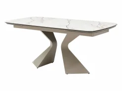 Mesa de comedor en vidrio templado, cerámica y metal topo - Efecto mármol blanco - KAJARI^Maison Céphy