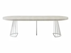 Vente-unique Mesa de comedor extensible para 2 a 12 personas en MDF y acero - Efecto travertino beige y blanco - FIRELA Beige / Blanco New