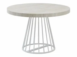 Vente-unique Mesa de comedor extensible para 2 a 12 personas en MDF y acero - Efecto travertino beige y blanco - FIRELA Beige / Blanco New