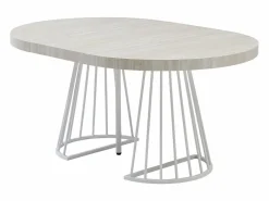 Vente-unique Mesa de comedor extensible para 2 a 12 personas en MDF y acero - Efecto travertino beige y blanco - FIRELA Beige / Blanco New