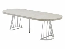 Vente-unique Mesa de comedor extensible para 2 a 12 personas en MDF y acero - Efecto travertino beige y blanco - FIRELA Beige / Blanco New