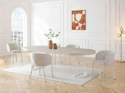 Vente-unique Mesa de comedor extensible para 2 a 12 personas en MDF y acero - Efecto travertino beige y blanco - FIRELA Beige / Blanco New
