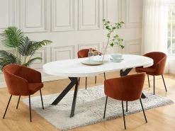 Mesa de comedor extensible 4 a 8 comensales de MDF y acero - blanco lacado y negro - KOMONI^Vente-unique Sale