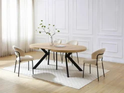 Vente-unique Mesa de comedor extensible 6 a 12 comensales de MDF y acero - Natural y negro - KOMONI Negro / Color natural claro Discount