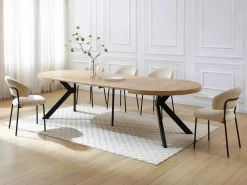 Vente-unique Mesa de comedor extensible 6 a 12 comensales de MDF y acero - Natural y negro - KOMONI Negro / Color natural claro Discount