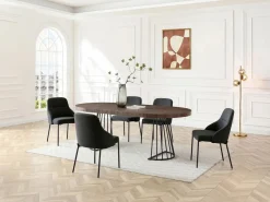 Mesa de comedor extensible 2 a 12 personas en MDF y acero - Marrón oscuro natural y negro - FIRELA^Vente-unique Sale