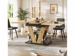Merax Mesa Extensible|Mesa De Comedor|Mesa de comedor extensible para 6 personas - 110/140 x 80 x 75 cm - para cocina y salón - MDF + metal - natural
