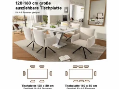 Mesa de comedor extensible - 120/160 x 80 x 75 cm - para 4-6 personas - Patas en forma de V - MDF -^Merax Best