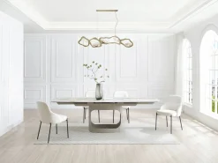 Mesa de comedor extensible 6 a 10 personas en cerámica, cristal templado y metal topo - Efecto mármol - DAVULO de Maison Céphy^Vente-unique New