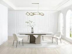 Vente-unique Mesa Extensible|Mesa De Comedor|Mesa de comedor extensible para 6 a 10 personas en cerámica, cristal templado y metal topo - Efecto mármol - CAMUVO de Maison Céphy
