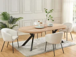 Vente-unique Mesa Extensible|Mesa De Comedor|Mesa de comedor extensible 4 a 8 comensales de MDF y acero - Natural y negro - KOMONI