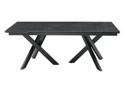 Vente-unique Mesa de comedor extensible en vidrio templado y cerámica - Efecto mármol - MARISO Negro Outlet