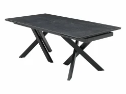 Vente-unique Mesa de comedor extensible en vidrio templado y cerámica - Efecto mármol - MARISO Negro Outlet