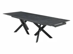 Vente-unique Mesa de comedor extensible en vidrio templado y cerámica - Efecto mármol - MARISO Negro Outlet