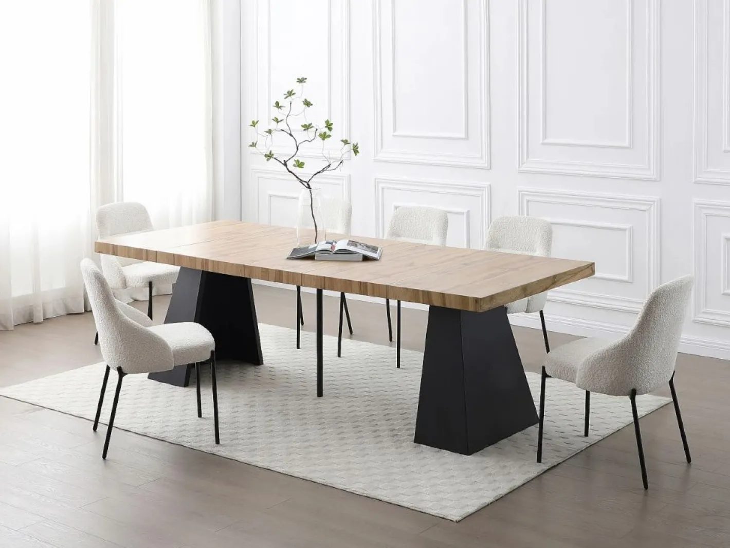 Vente-unique Mesa de comedor extensible de 4 a 10 personas en MDF y metal - Natural y Negro - EMELIA Color natural claro Best