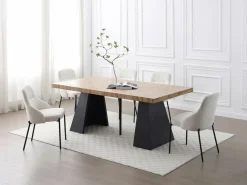 Vente-unique Mesa de comedor extensible de 4 a 10 personas en MDF y metal - Natural y Negro - EMELIA Color natural claro Best