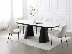 Vente-unique Mesa Extensible|Mesa De Comedor|Mesa de comedor extensible para 6 a 10 personas en MDF - Efecto Mármol Blanco y Negro - KORIZEA