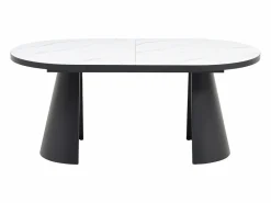 Vente-unique Mesa Extensible|Mesa De Comedor|Mesa de comedor extensible para 6 a 10 personas en MDF - Efecto Mármol Blanco y Negro - KORIZEA