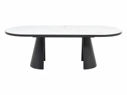 Vente-unique Mesa Extensible|Mesa De Comedor|Mesa de comedor extensible para 6 a 10 personas en MDF - Efecto Mármol Blanco y Negro - KORIZEA