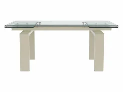 Vente-unique Mesa De Comedor|Mesa Extensible|Mesa de comedor extensible en cristal templado y metal - Transparente y Beige - LUBANA