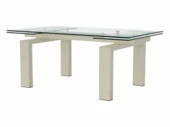 Vente-unique Mesa De Comedor|Mesa Extensible|Mesa de comedor extensible en cristal templado y metal - Transparente y Beige - LUBANA