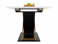 Hauss Spole Mesa Extensible|Mesa de comedor extensible para 6-8 personas 160x80cm, tapa chapada en mármol con patas cruzadas de metal dorado