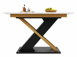 Hauss Spole Mesa Extensible|Mesa de comedor extensible para 6-8 personas 160x80cm, tapa chapada en mármol con patas cruzadas de metal dorado