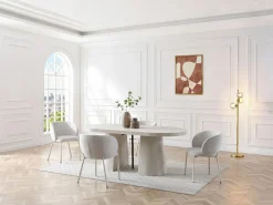 Vente-unique Mesa de comedor extensible para 6 a +12 personas en MDF - Efecto travertino - CLOEVA Beige Online