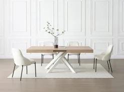Vente-unique Mesa Extensible|Mesa De Comedor|Mesa de comedor extensible de 6 a 10 cubiertos en MDF y metal - Natural y blanco - CATONAV