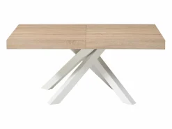 Vente-unique Mesa Extensible|Mesa De Comedor|Mesa de comedor extensible de 6 a 10 cubiertos en MDF y metal - Natural y blanco - CATONAV