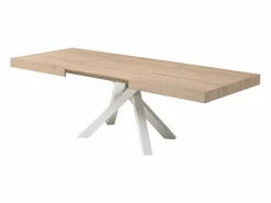 Vente-unique Mesa Extensible|Mesa De Comedor|Mesa de comedor extensible de 6 a 10 cubiertos en MDF y metal - Natural y blanco - CATONAV