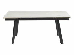 Vente-unique Mesa Extensible|Mesa De Comedor|Mesa de comedor extensible en cerámica y metal - Efecto mármol blanco y negro - MARVENA