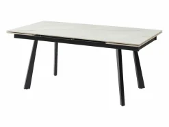Vente-unique Mesa Extensible|Mesa De Comedor|Mesa de comedor extensible en cerámica y metal - Efecto mármol blanco y negro - MARVENA