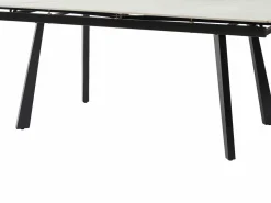 Vente-unique Mesa Extensible|Mesa De Comedor|Mesa de comedor extensible en cerámica y metal - Efecto mármol blanco y negro - MARVENA
