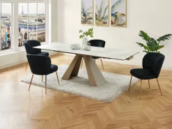 Maison Céphy Mesa de comedor extensible de cerámica y metal - Efecto mármol blanco y beige - LOZIPA Beige / Blanco Discount
