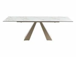 Maison Céphy Mesa de comedor extensible de cerámica y metal - Efecto mármol blanco y beige - LOZIPA Beige / Blanco Discount
