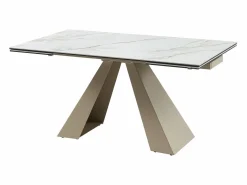 Maison Céphy Mesa de comedor extensible de cerámica y metal - Efecto mármol blanco y beige - LOZIPA Beige / Blanco Discount