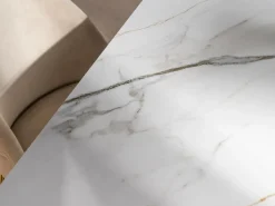 Maison Céphy Mesa de comedor extensible de cerámica y metal - Efecto mármol blanco y beige - LOZIPA Beige / Blanco Discount