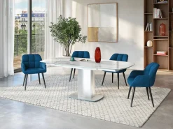 Vente-unique Mesa Extensible|Mesa De Comedor|Mesa de comedor extensible. Cerámica y acero. TALICIA